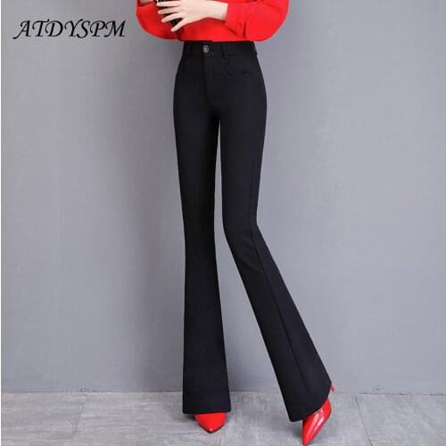 2021 New Korean High Waist Slim Flare Pants Women Fashion Casual Elastic Trousers Comfortable Black Pants Pantalones De Mujer