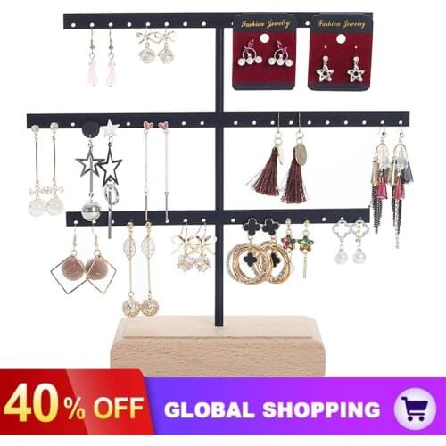 Earrings Organizer Jewelry Display Stand For Hanging Earrings, Metal and Wood Basic Large Storage Earring Jewelry Display Tree