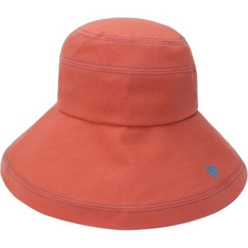 Women Wide Brim Large Sun Bucket Hat Heart Embroidery Chin Strap Fisherman Cap 066F