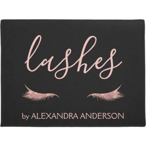 Custom Name Rose Gold Glitter and Sparkle Eyelash Extension Doormat Home Decoration Entry Non-slip Door Mat Rubber Washable Floo