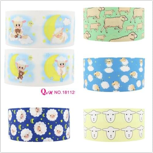 Q&N ribbon 16mm 22mm 25mm 38mm 50mm 75mm 50yards Cartoon Sheep Ribbons Printed grosgrain /FOE Wedding Accessories DIY material