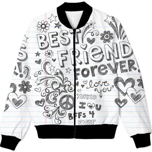 REAL American SIZE Best Friends Forever Sublimation Print Zipper Up Jacket Plus SIze 4XL 5XL 6XL