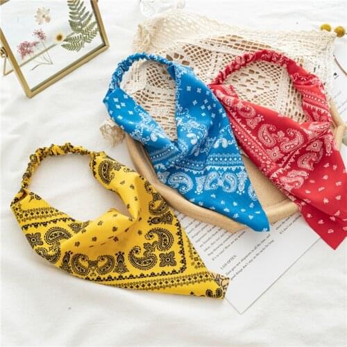 Retro Cashew Flower Print Scrunchies Triangle Hair Scarf Headband DIY Hair Accessories Elastic Hair Bands Bandanas Hairband