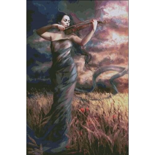 Needlework,for embroidery,DIY 14CT Cross stitch kits,set Play the woman artist people Pattern counted Cross-Stitching decor