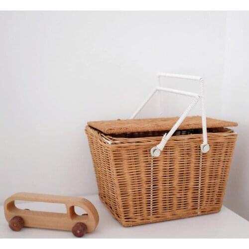 Ins Nordic Rattan Basket Fruit Tea Snack Bread Storage Box Rattan Woven Portable Picnic Basket Multi Storage Box For Kitchen