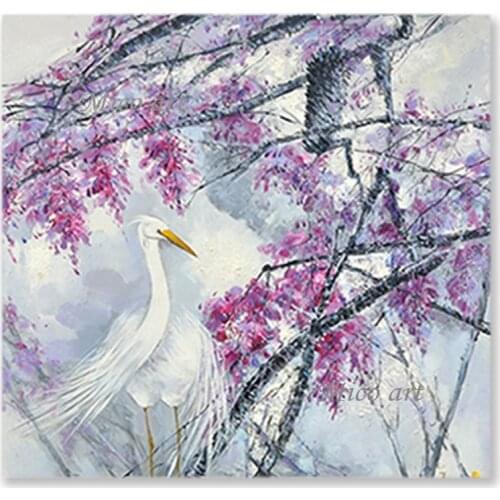 Modern Painting White Crane Bird Oil Painting Hot Selling Unframed Canvas Wall Art New Design Abstract Wall Decor Panel Art