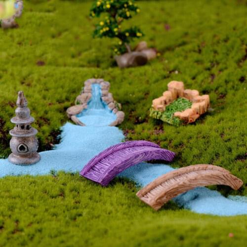 Fairy Resin Garden Decor Mini Craft Figurine Road Cone Grassland West Lake Lighthouse Bridge Grass Pool Ornament Miniature