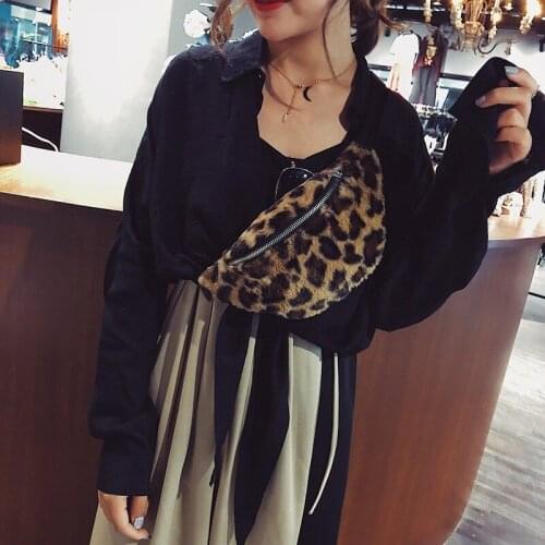 New Style Ladies Fur Bags All-match Shoulder Bag Fashion Leopard Print Waist Bag Chest Bag Messenger Bag