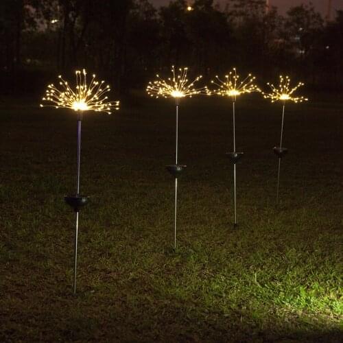 2pcs/lot 1200mAh Solar Explosion Dandelion Fireworks light Remote Control Outdoor Ground Light 150 LED for Garden Landscape