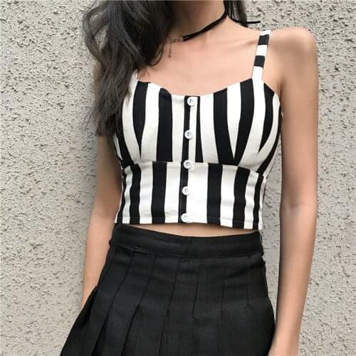 GGRIGHT Striped Crop Top Women Camis Halter Top Women Camisole Sexy Sleeveless Slim Low Chest Button tank tops women summer 2019