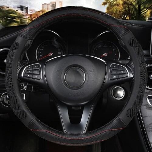 Universal Car PU Leather Steering-Wheel Covers Anti-slip Skidproof Durable 38CM/15" Dynamic Fibre Handmade Steering Wheel Cover