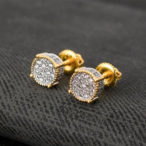 Hip HOP Micro Pave CZ Stone Bling Ice Out Stud Earring Round S925 Sterling Sliver Earrings for Women Men Jewelry High Quality