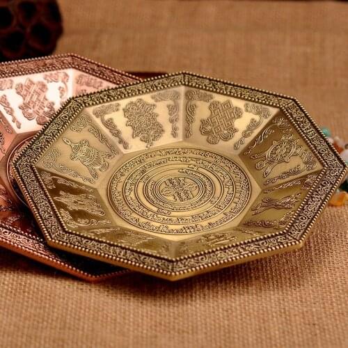 Octagon Tibet Buddhist Scriptures Burning Tray Fantastic Rised Incantation Eight Auspicious Symbols Fire Sacrificial Dish