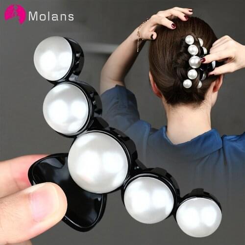 Molans Hair Accessories with Pearls Solid Hair Claws for Women Korean Pearl Hairpin Horsetail Hair Clips Girls Hair Make Up