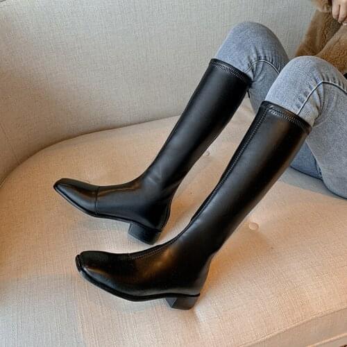 SKLFGXZY Winter New style Genuine leather Knee-high boots Women boots Motorcycle boots Snow boots warm Square head Women shoes