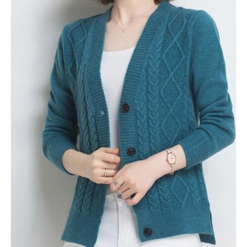 Women Knitted Cardigan Sweater Coat Slim Elegant V Neck Female Cardigans Long Sleeve Cardigans Single Breasted Lady Outerwear