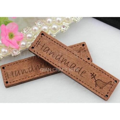100pcs thick sturdy 63*17mm wood Wooden bar badge tags "handmade" script DIY charm for jewelry apparel making mix pattern