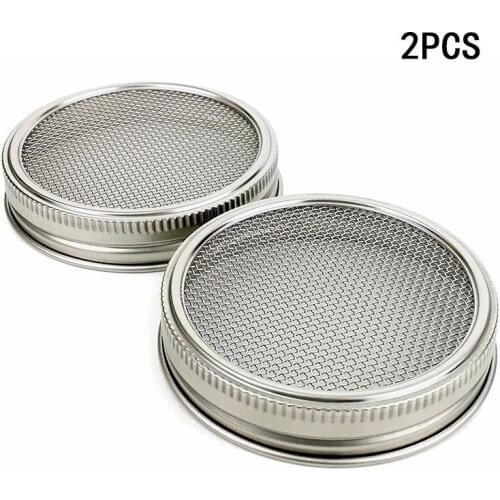 2Pcs/Set Stainless Steel Flour Sieve Garden Sprouting Lids Home Strainer Lids Kitchen Multi-tools Strainers For Wide Mouth Jar