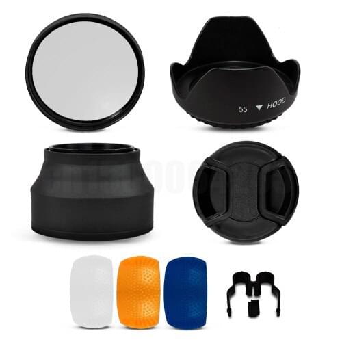 49 52 55 58 62 67 72 77MM UV Filter + Flash Diffuser + Lens Hood and lens cap for 5D4 Rebel T4i T3i T3 T2i T2 T1i XT XTi XS XSi