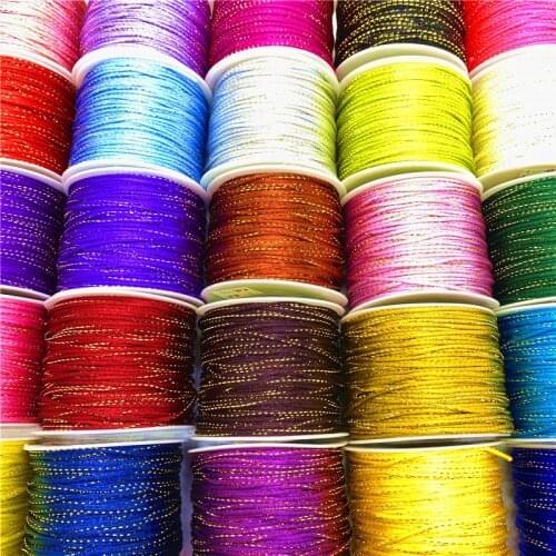5Yards 2mm Colourful Gold wire Chinese Knot Line Cord Silk Satin Cord Nylon Cord DIY Handmade Knitting String Cords