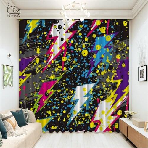 Abstract Geometric Pattern With Graffiti Curtains For Country House Curtain Decorations For Room Street Curtains Micro Shading