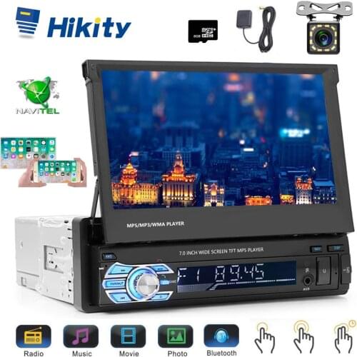 Hikity Podofo 1din Car Radio MP5 Player GPS Navigation Multimedia Car Audio Stereo Bluetooth 7" HD Retractable Autoradio Camera