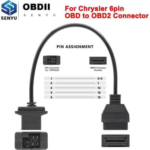 For Chrysl 6pin OBD2 Connector Adapter OBD to OBD2 16Pin For Chrysler OBD 2 OBD2 Car Diagnostic Auto Tool Car Extension Cable