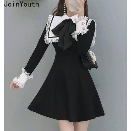 Joinyouth Temperament Dresses for Women Japanese Lace Patchwork Vestidos Fashion Bow Robe Chic Elegant Mini Dress Female 7b513