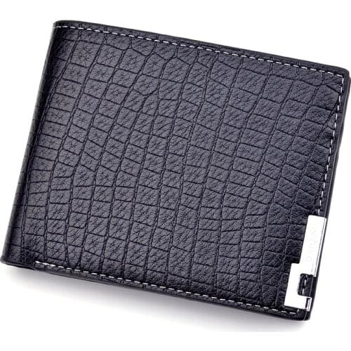 New Style Wallet Mens Short Card Holder Crocodile Pattern Soft Money Clip Male Fashion Horizontal Metal Plate Coin Purses