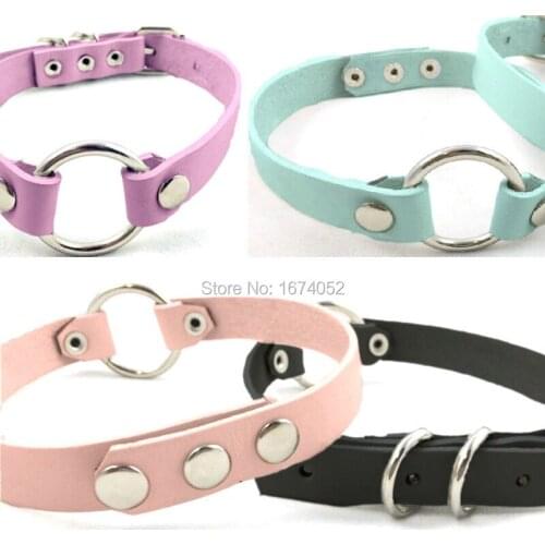 Harajuku Lolita Kawaii Cosplay Girl Handcrafted Real Leather Collar Buckle Button Jewelry O Round Choker Necklace
