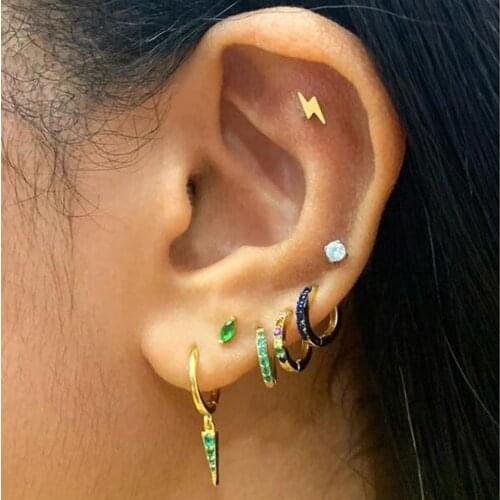 925 Sterling Sliver Small Lightning Bolt Stud Earrings Minimalist Tiny Cartilage Earrings minimal delicate cute girls Earring