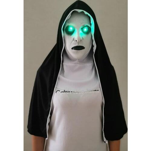 The Nun Mask Horror Mask With Scary Voice With Led light Cosplay Valak Latex Masks With Headscarf Helmet Halloween Party Props