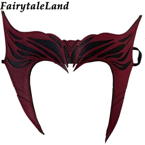 Halloween Superheroine Scarlet Cosplay Headwear Wanda Mask Red Faux Leather Witch Costume Acessories Headgear