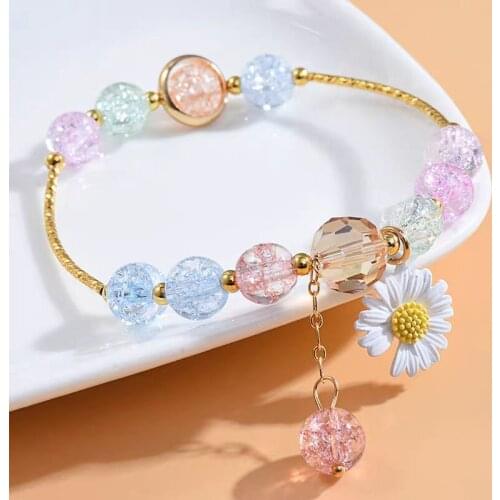 Korean Version Fresh Little Daisy Cute Bracelet Fashion Round Bead Girl Bracelet 2021 Female Shell Carving Bracelet