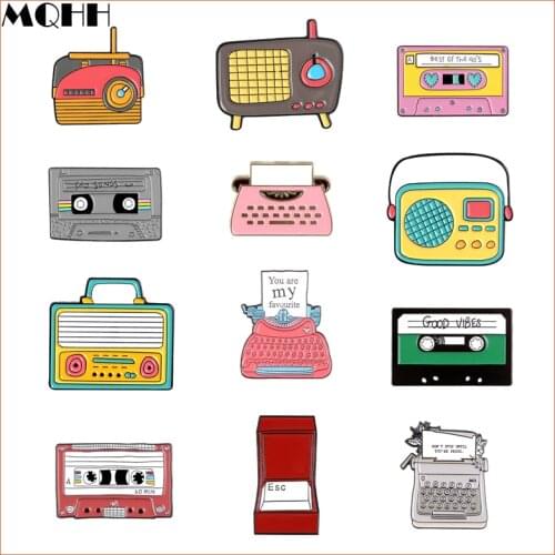 Cartoon Creative Retro CD TV Tape Gramophone Notebook Computer Enamel Brooch Alloy Badge Denim Clothes Bag Pin Cute Jewelry Gift