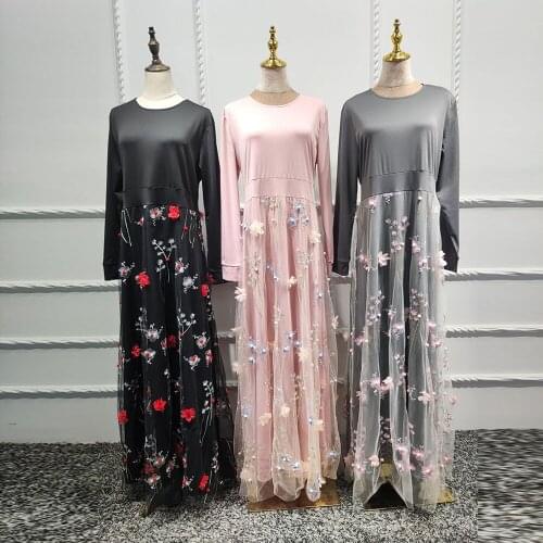 Ramadan Embroidery Muslim Dress abaya Women Dubai Fashion Islam Clothing Kaftan Robe Longue Femme Musulmane Vestidos Largos WY09