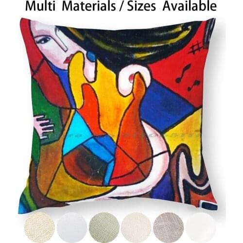 Tabu Pillow Case Throw Pillow Cover Cotton Linen Flax Music Girls Jazz Guitar Blues Heavey Metal Notes Night Cubism Surrealism