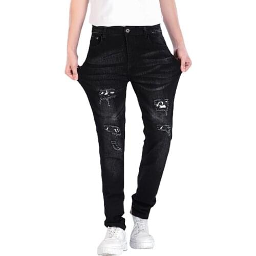 2021 Autumn New Mens Stretch Blcak Jeans Classic Style Slim Fit Soft Trousers Male Holes Pants