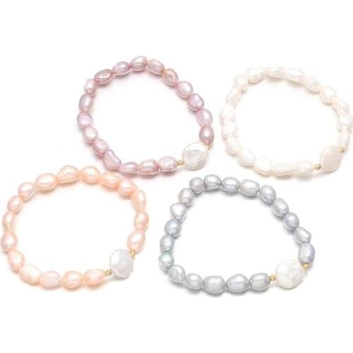 New 6-7mm Irregular Pearl 12mm Button Type Inlaid Pearl Multi-style Simple Fashion DIY Jewelry Gift Bracelet 17mm