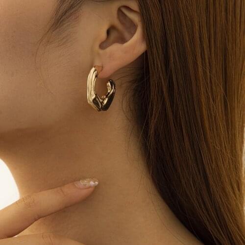 Simple and Cool Style Concave C-shaped Geometric Earrings Personalized Hong Kong Style Alloy Circle Earrings Party Jewelry Gift