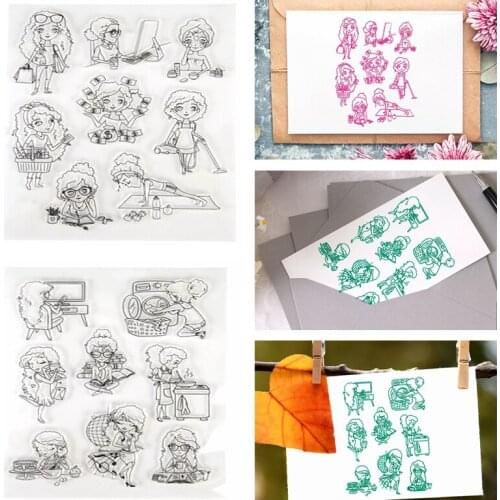 Clear Transparent Stamps Office Lady Housewife Doing Housework Leisure Activities For DIY Craft Paper Cards Scrapbooking 2020