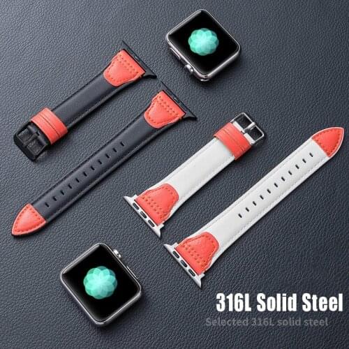 Italy Leather band For Apple watch strap 44mm 40mm 42mm 38mm 44 mm HQ Contrast Genuine leather bracelet iWatch 3 4 5 6 se