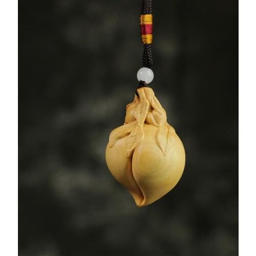 Boxwood 6cm Peach Sculpture Wood Carving Fruit Statue Chinese Longevity Pendant Home Decor