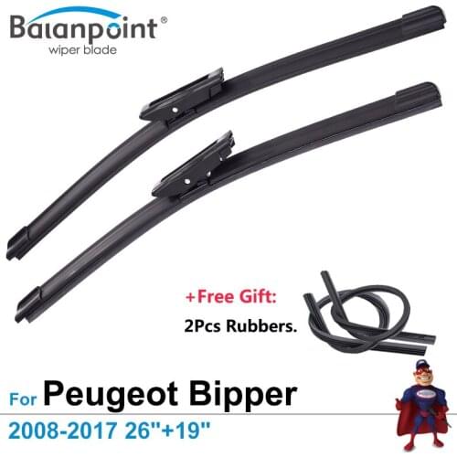 2Pcs Wiper Blades + 2Pcs Free Rubbers for Peugeot Bipper 2008-2017 26"+19", Clean Windshield Wipers