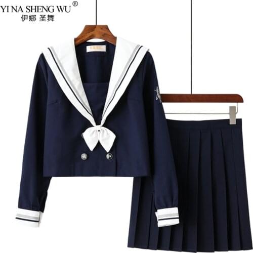 Schoolgirl Navy Blue Japanese High School Student JK Uniforms Anime Cosplay Costume Sailor Suit JK set Pleated Skirt Sailor Suit