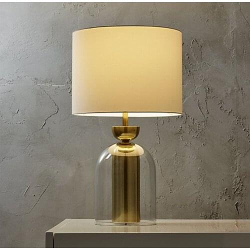 E27 glass table Lamp modern new design Table Lamp LED table Light fabric shade glass base decoration lamp apartment lamp