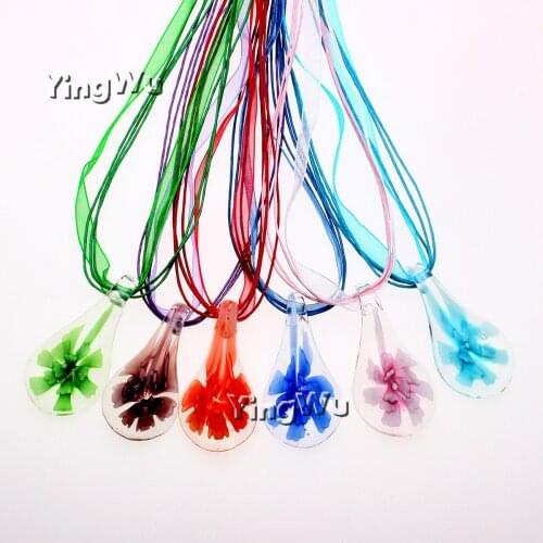 Yingwu Fashion Wholesale 6pcs Lot Handmade Murano Lampwork Glass Mixed Color Crystal Flower Inside Pendants Charms Necklaces