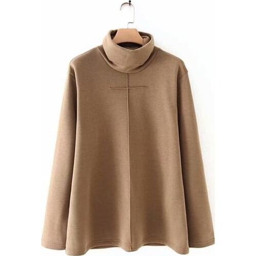 Plus size womens clothing large 2021 autumn solid black green khaki Womens t-shirt turtleneck long sleeve t-shirts woman