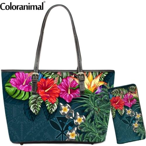 Coloranimal Hawaii Kanaka Maoli Polynesian Flower Printed Women Shoulder Bag High Capacity Tote Messenger Bag for Lady Bolso