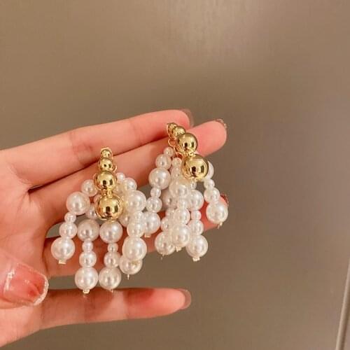 GSOLD Imitation Pearl Beaded Tassel Earrings Simple Metal Beads Two-Use Dangle Earrings Women Fashion Trends Jewelry 2021 New